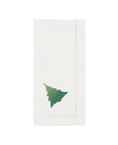 Saro Lifestyle Whimsical Christmas Tree Embroidered Napkin Set Of 6, 20"x20" In White