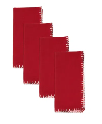 Saro Lifestyle Whip Stitched Napkins, Set Of 4 In Red