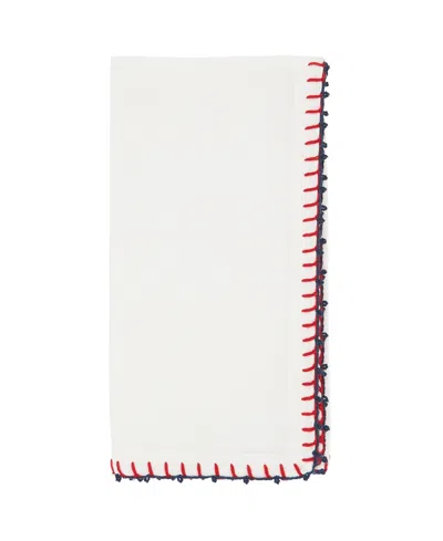 Saro Lifestyle Whipstitch Pom Pom Delight Napkin Set Of 4, 20"x20" In Red,white,blue