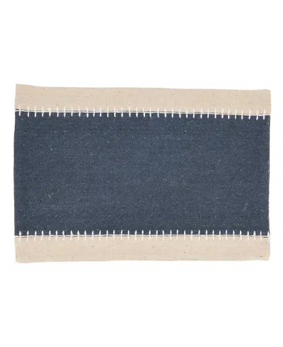 Saro Lifestyle Whipstitched Border Design Placemat Set Of 4, 14"x20" In Navy Blue
