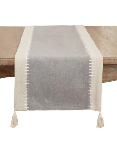 Saro Lifestyle Whipstitched Border Design Table Runner, 16"x72" In Gray