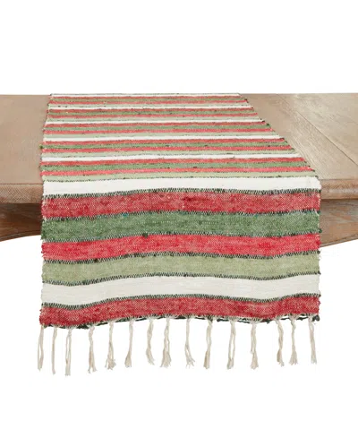 Saro Lifestyle Wide Striped Table Runner, 16"x72" In Red,green
