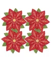 Saro Lifestyle Winter Bloom Placemat, Set Of 4 In Red