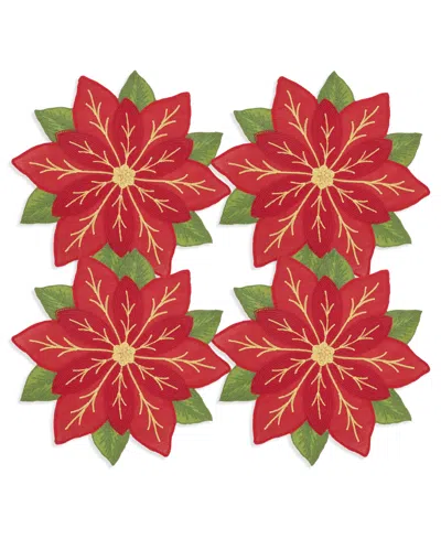 Saro Lifestyle Winter Bloom Placemat, Set Of 4 In Red