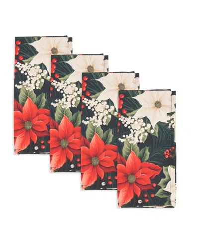 Saro Lifestyle Winter Bloom Poinsettia Napkin, Set Of 4 In Multi