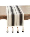 Saro Lifestyle Wood Bead Tassel Trimmed Stripe Table Runner, 13"x72" In Black,natural