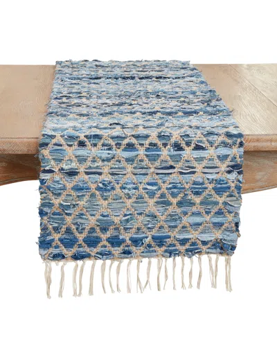 Saro Lifestyle Woven Chindi Net Fringed Table Runner, 16"x72" In Blue