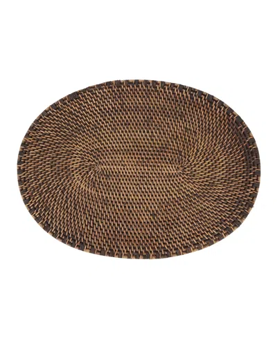 Saro Lifestyle Woven Rattan Placemats Set Of 4,14"x19" In Burgundy