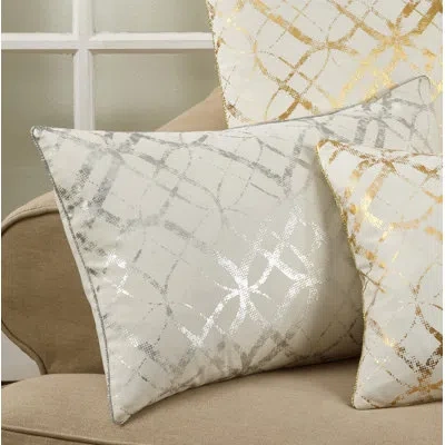 Saro Lustrous Pillow Collection  Lumbar Pillow Cover & Insert In Polyester,polyfill,silver
