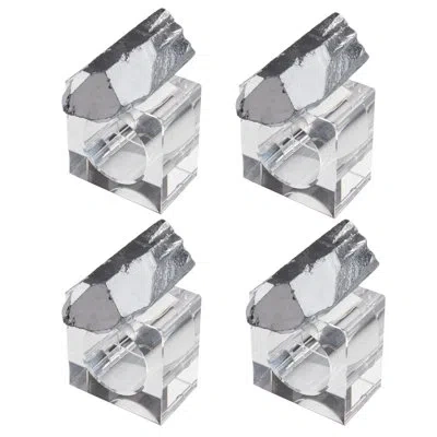 Saro Luxe Quartz Napkin Ring (set Of 4) In Silver