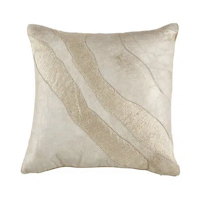Saro Luxurious Foiled Hair On Leather Patchwork Pillow In No Insert