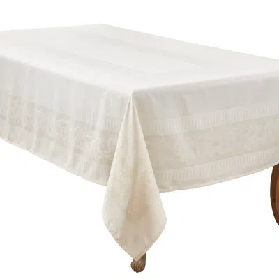 Saro Luxurious Jacquard Floral Tablecloth In White