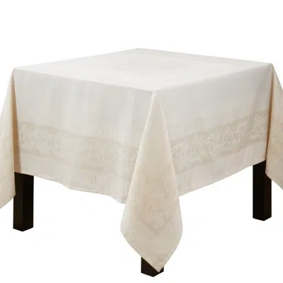 Saro Luxurious Jacquard Floral Tablecloth_square In Ecru