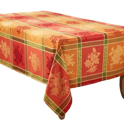 Saro Luxurious Jacquard Tablecloth With Intricate Fall Leaves Design In Orange