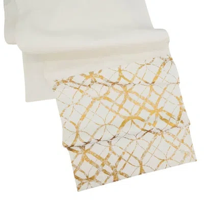 Saro Luxurious Metallic Foil Print Table Runner In Gold