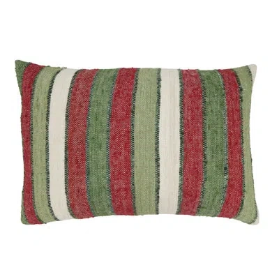 Saro Lynn Collection Cotton Striped Lumbar Pillow In Pillow Cover Only - No Insert,green,red,beige