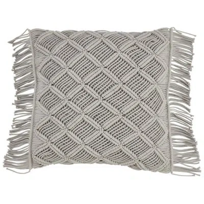 Saro Macramé Down Filled Cotton Throw Pillow In Grey