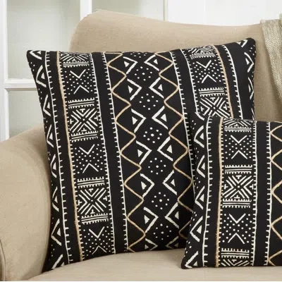 Saro Malian Collection Cotton Throw Pillow Cover & Insert In Feathers