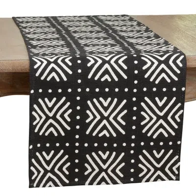 Saro Marsala Collection 100% Cotton Table Runner In Black