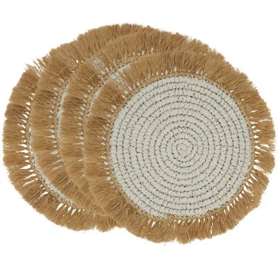 Saro Medan Frayed Raffia 15" Placemat In White