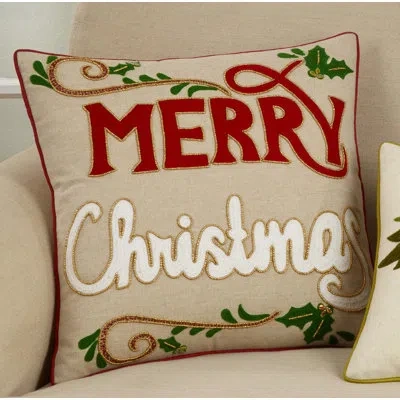 Saro Merry Christmas Cotton 18" Throw Pillow Cover