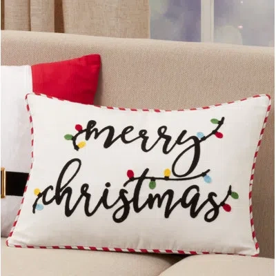 Saro Merry Christmas Lights Design 'merry Christmas' Rectangular Pillow Cover & Insert In Feathers
