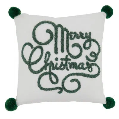 Saro Merry Martinique Merry Christmas Design Square 100% Cotton Pillow Cover & Insert In Feathers