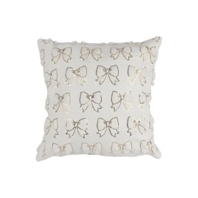 Saro Metallic Bow Throw Pillow Cover - Textured Decorative Bow Throw Pillow Cover For Coquette Decor, Gla In Neutral