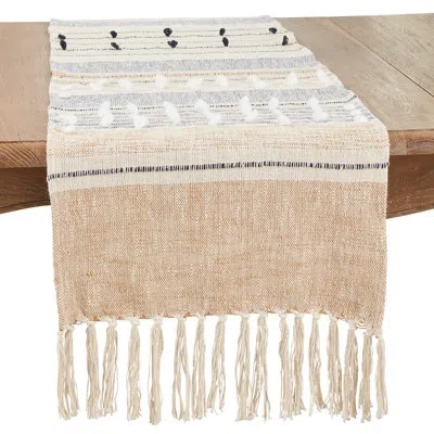 Saro Minimalist Luxury Woven Textured Stripe Table Runner In Multi