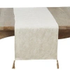 Saro Mixed Linen Jacquard Table Runner In Brown