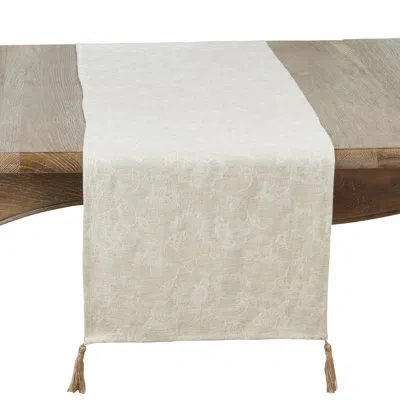 Saro Mixed Linen Jacquard Table Runner In Brown