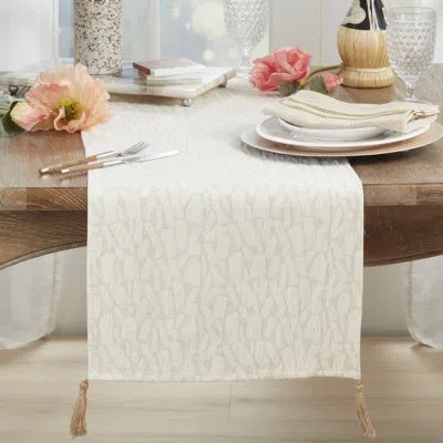 Saro Mixed Linen Jacquard Table Runner In Brown