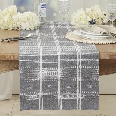 Saro Modernist Woven Stripe Table Runner In Gray