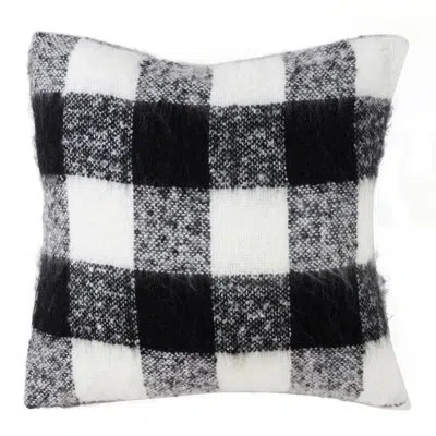 Saro Mohair Plaid Throw Pillow In Black,white