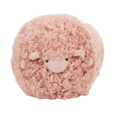 Saro Mongolian Lamb Fur Sheep Polyester Filled Throw Pillow - Plush Animal Shaped Throw Pillow For Nurser In Pink