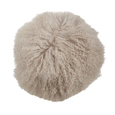 Saro Mongolian Lamb Fur Wool Throw Pillow With Poly Filling In Fog
