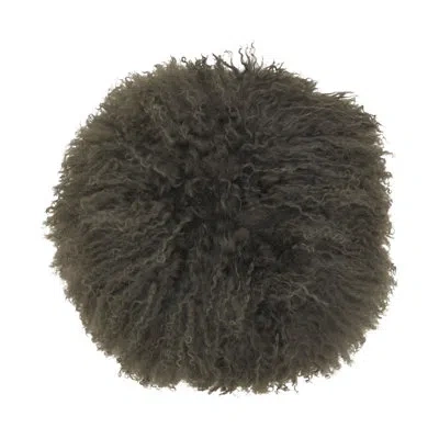 Saro Mongolian Lamb Fur Wool Throw Pillow With Poly Filling In Green