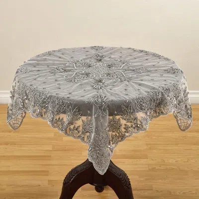 Saro Najmina Hand Beaded Tablecloth In Pewter