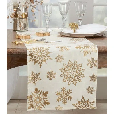 Saro Naledi 100% Cotton Christmas Table Runner In Gold
