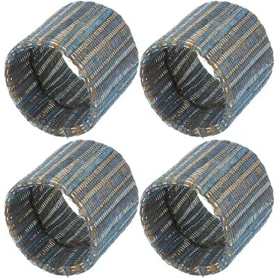 Saro Napkin Ring Collection Woven Nubby Napkin Rings In Blue,gray