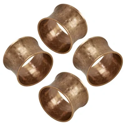 Saro Napkin Ring Holders With Hammered Design (set Of 4) In Dark Gold