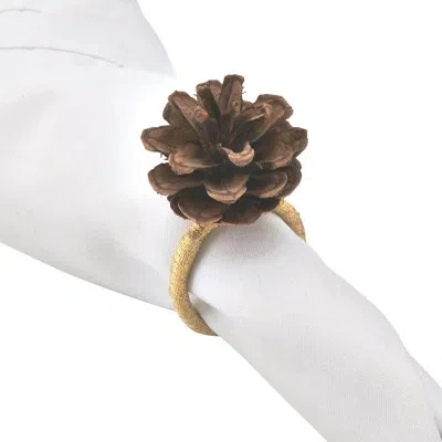 Saro Napkin Ring Holders With Pinecone Design (set Of 4) In Brown
