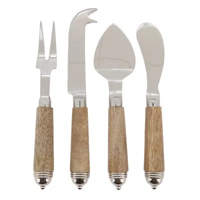 Saro Natural Bark Wood Design Handle Cheese Knife Cutlery (set Of 4)