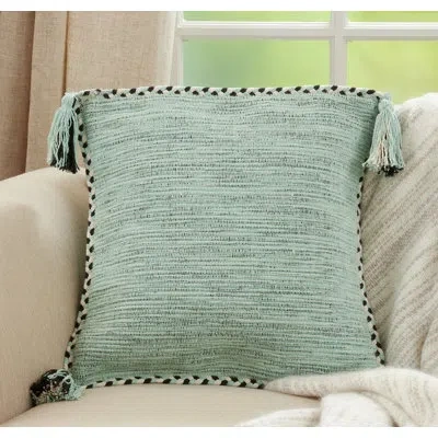 Saro Nautica Square Cotton Pillow Cover & Insert In Mint,polyester,polyfill