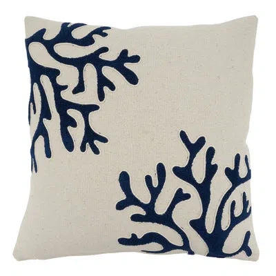 Saro Naviguer Coral Design Square 100% Cotton Pillow Cover & Insert In Polyester,polyfill