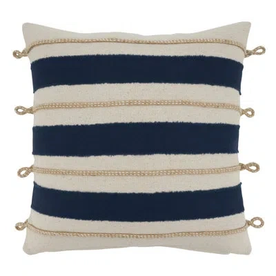 Saro Naviguer Rope Appliqué Nautical Design Square 100% Cotton Pillow Cover & Insert In Feathers