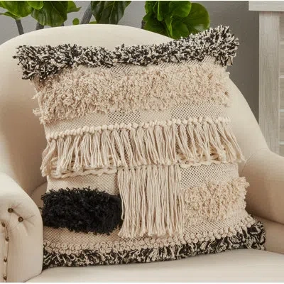 Saro Neith Square Cotton Pillow Cover & Insert In Polyester,polyfill