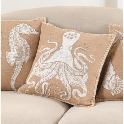Saro Neptunian Friendly Octopus Down Filled Throw Pillow