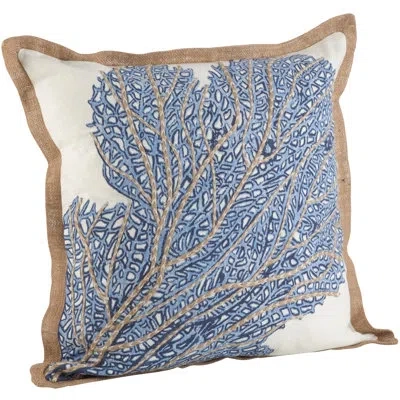 Saro Neptunian Sea Fan Cotton Throw Pillow In Blue;white