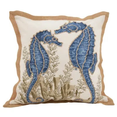 Saro Neptunian Sea Turtle  Cotton Pillow Cover & Insert In Blue;gold